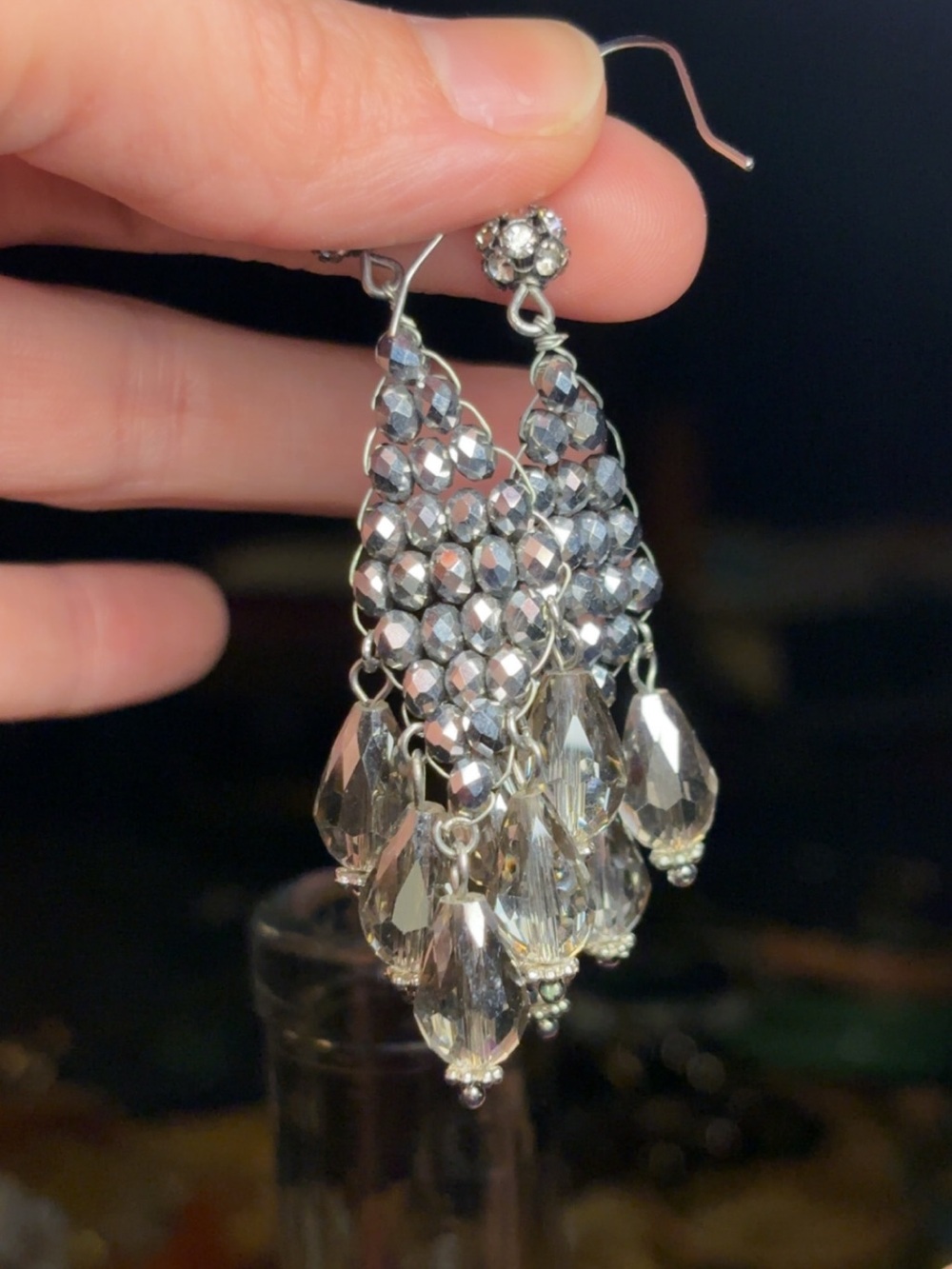 Silver Crystal Chandelier Drop Earrings - Sparkling Silver